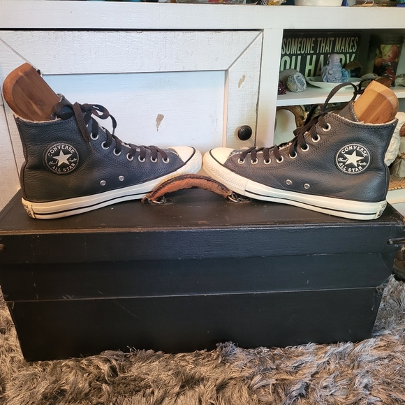 Converse Allstar Grey Leather Faux Fur Hi Storm~LNEUC (Mens7) Unisex (Wmn9) - Picture 6 of 11